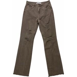 Altar'd State Brown Distressed High Rise Straight Leg Jeans Size 27 Raw Hem